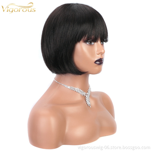 Vigorous vendors cheap wholesale bob bang straight bleached knots real brazilian human hair wig for black women